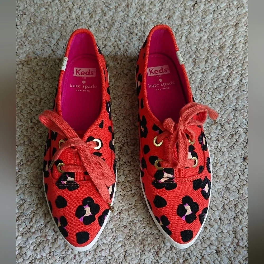 Kate Spade X Keds Sneakers Pointed Toe Orange Black Floral Print size 6
